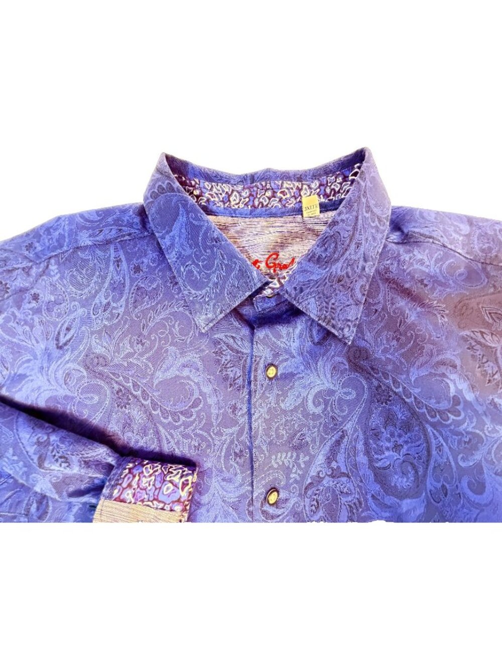 Robert Graham Blue Shirt 3XLT Paisley & Abstract Cuffs 100% Cotton Button Down